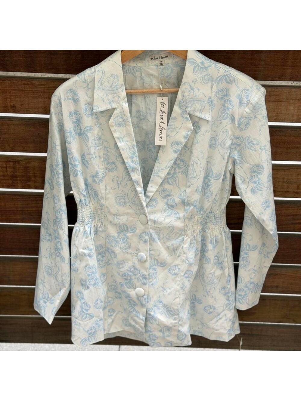 For Love & Lemons Toile Print Smocked Waist Mini Dress NWT Size M